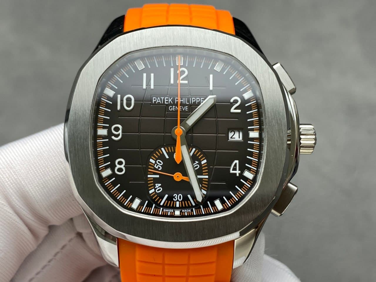 Patek Philippe Aquanaut Chronograph–Style Watch – Black Dial & Orange Strap